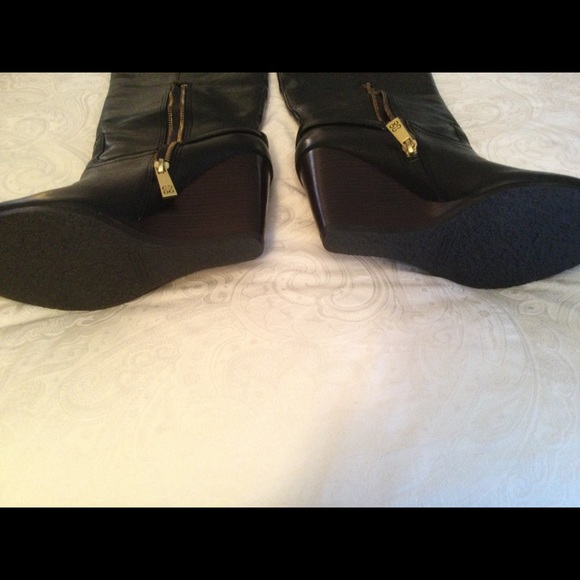 NIB Coach Dorothy wedge black leather riding boot with gold hardware. Size 8.5. - Picture 6 of 10